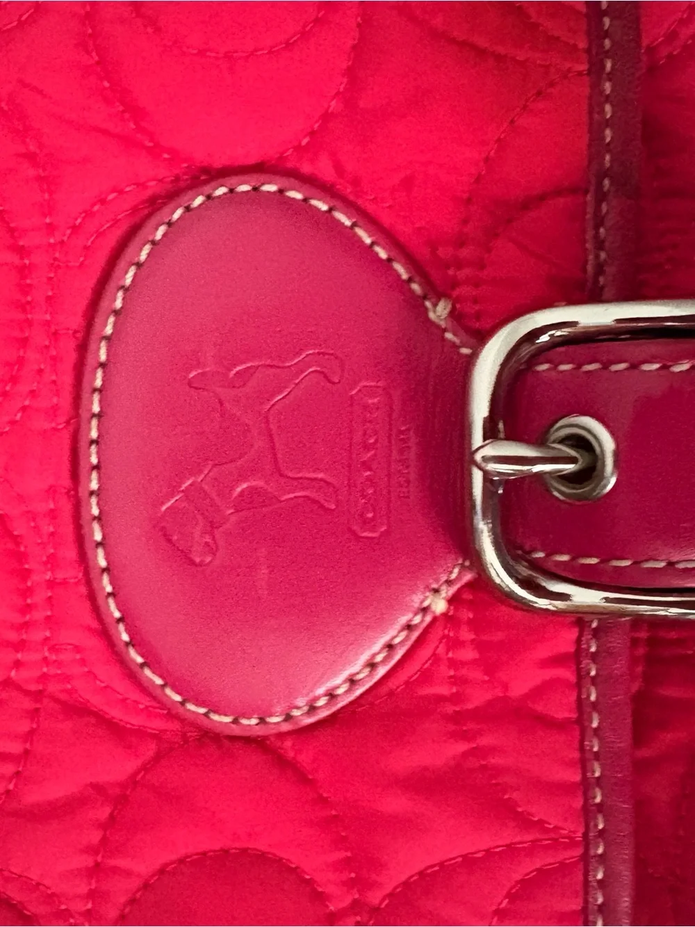 RARE Coach Quilted Hot Pink Drawstring Backpack with Contrast Straps
